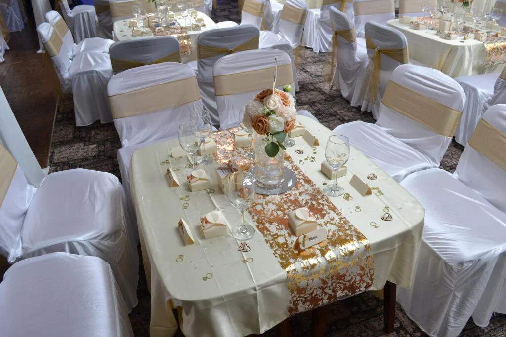 Tables dressed for an event in the function room